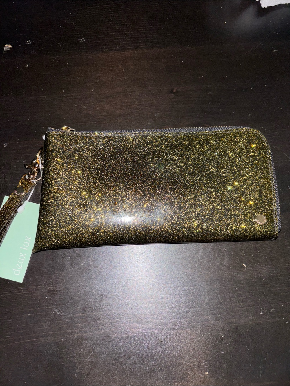 Deux Lux Sparkle Zip Wristlet Wallet in Gold and Black